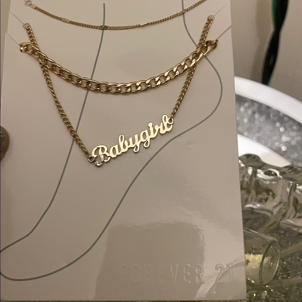 NWT BABYGRL TRIO Gold Script Anklet Set (3)